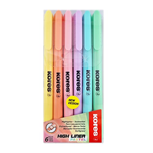 Kores - High Liner : Surligneurs Pastel Fins, Pointe Biseautée et Encre à Base d'Eau, Fournitures Scolaires et de Bureau, Paquet de 6 Couleurs Assorties – Image 2