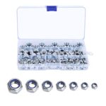 LAITER 165 Pcs Ecrou Hexagonal en 304 Acier Inoxydable Ecrous Frein M3 M4 M5 M6 M8 M10 M12 pour Quincaillerie Assortiment Contre-Ecrou Argent pour Boulon Visserie