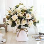 LESING Fleurs Artificielles avec Vase en Céramique Faux Rose Fleurs De Soie Bouquet La Décoration De Mariage Maison Décoration De Fête d'anniversaire Jardin Décor (Champagne)