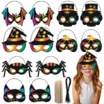 LETTERASHQPLot de 12 masques d'Halloween pour enfants, masques d'Halloween avec cordons élastiques et bâtonnets en bois, pour Halloween, Noël, Pâques, décoration de fête