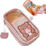 LILOVE Trousse Kawaii – Jolie Trousse esthétique pour Filles, Grande capacité, Durable, Fournitures Scolaires pour Adolescentes, Peut contenir Plus de 60 stylos-Brun