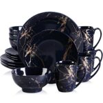 LOVECASA, Série Sweet. 16pcs Service de Table Complet Moderne en Porcelaine pour 4 Personnes 4 Assiette À Dessert,4 Assiette À Dîner,4 Tasse,4 Bol à Motif Plaqué Or