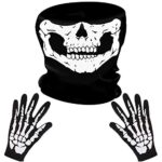 LYTIVAGENLYTIVAGEN Masque Tête de Mort et Gants Squelette Blanc, Respirant crâne Masque, Multifonction Tour de Cou en Polyester pour Ski, Moto, Vélo, Randonnée