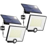 Lampe Solaire Extérieur Détecteur de Mouvement,[3 Modes/204LED/2000LM] Lumière Solaire Extérieure étanche IP65 éclairage Extérieur Solaire, Spot LED avec Câble de 16,4ft pour Jardin, Garage [2 Paquet]