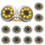Lampe Solaire Exterieur, 12 pièces spot solaire extérieur IP65 étanche, lampe solaire extérieur jardin pour extérieur patio, pelouse, terrasse, allée (chaud blanc)