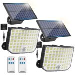 Lampe Solaire Extérieur [256 LED], Kagoling 2 Pack Lumiere Solaire Exterieur avec Détecteur de Mouvement,3 Modes Spot Solaire Exterieur IP65 pour Jardin,Garage,Patio avec Télécommande,Câble de 5M
