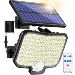 Lampes Solaires d'Extérieur, 120 LED à Energie Solaire avec Télécommande, 4 modes de Détection de Mouvement avec Câble Détachable de 16.5ft, deux Modes d'Installation, Spots de Sécurité de 2000mAh