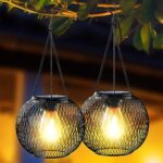 Lanterne Solaire Exterieur Jardin, Ortiny Lampes Solaires Extérieure en Métale IP65 Étanche Lanterne Led Blanc chaud Lanterne Suspendue pour Balcon, Jardin -2 Paquet [Classe énergétique A+++]