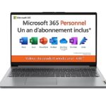 Lenovo IdeaPad 1 15IGL7 -Ordinateur Portable 15.6’’ FHD (Intel Celeron N4120,RAM 4Go,128Go eMMC,Windows 11 Home en Mode S) Clavier AZERTY FR,Premium Care 3 Mois,Microsoft 365 offert pendant 1 an -Gris