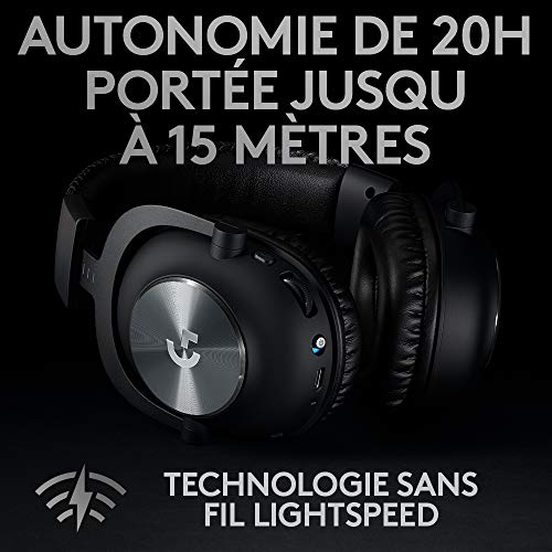 Logitech G PRO X Casque Sans Fil LIGHTSPEED, technologie filtre micro Blue VO!CE, transducteurs 50 mm PRO-G, DTS, son multicanal X 2.0, écouteurs à mousse à mémoire de forme, Batterie +20h - Noir – Image 3