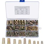 Lot de 155 embouts filetés à six pans creux M4/M5/M6/M8 Vis à bois Écrous Écrous à visser Écrous à visser Douille filetée Écrous hexagonaux en alliage de zinc pour meubles en bois