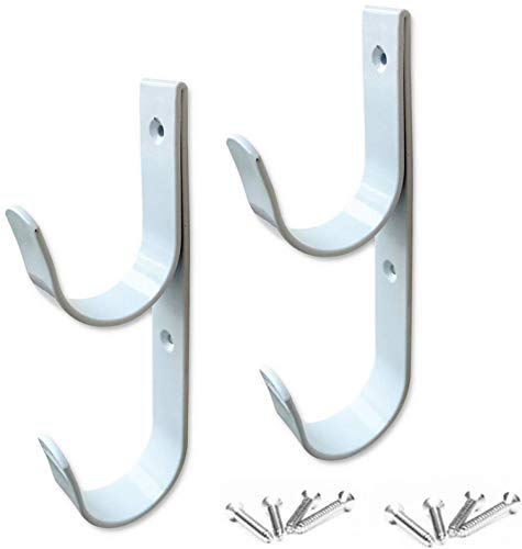 Lot de 2 crochets pour bâtons de piscine en aluminium blanc avec vis - Parfait pour la piscine, les bâtons télescopiques, les skimmers, les brosses et le tuyau d'aspiration,etc.