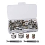 Lot de 20 kits de connexion 3 en 1 pour meubles, boulons à tige pré-insérés et cames excentriques, pour assemblage de table, armoires, meubles, argent, alliage de zinc et fer