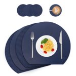 Lot de 4 sets de table et dessous de verre en cuir - Lavables - Décoration de table - Ronds - Lavables - Ronds - Pour cuisine et table à manger - Demi-cercle - Bleu