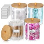 Lot de 4 supports Qtip pour salle de bain, bocaux d'apothicaire avec couvercles, support de boule de coton acrylique, distributeur de cotons et coton tige