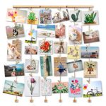 Love-KANKEI Family Cadre Photo Mural avec Corde Porte-Photos avec 30 Petites Pinces Couleur de Bois Naturel Belle Décoration de la Maison Cadeau Mariage et Anniversaire