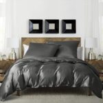 Luofanfei Housse de Couette 220x240 Anthracite Gris Satin Parure de lit Unie Adulte 2 Personne Ensemble Literie Modern Uni Linge de Lit avec Fermeture éclair et 2X 65x65cm Taies d'oreiller
