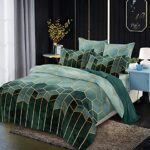 Luofanfei Parure de lit 220x240 Vert Adulte 2 Personnes Sets de Housse de Couette Microfibre Ensemble Literie Modern Géométrique Linge de Lit avec Fermeture éclair et 2X 65x65cm Taies d'oreiller