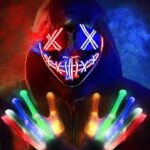 MAISITOOLED Masque Halloween, Halloween Carnaval Masque Purge Led Masques,3 Modes de Clignotement,avec Gants Squelette pour la DéCoration de Costumes de FêTe de Carnaval,Cosplay,DéCorations de FêTe