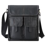 MANNUOSI Sac à Bandoulière Homme en Cuir Véritable Sacoche Homme Rétro Porte-Document à Main Noir