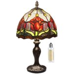 MIAOKE Lampe Tiffany, Vintage Fleur Vitrail Style Table Lampe, Chambre Lampe Art Deco Vintage Lampe De Salon Sur Table-(rose rouge)