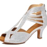 MINITOOFemmes Latin Salsa Cristaux Cloutés Paillettes Zip Danse Chaussures Mariage Cheville Sandales L417
