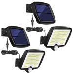 MPJ - Lampes solaires, à 118 LED, avec détecteur de mouvement, câble de 5 m, étanchéité IP65, angle d'éclairage 120°, applique murale solaire, pour extérieur, jardin - 2 pièces