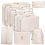 MURISE Packing Cubes 8 pièces, sacs à vêtements, organisateur de valises pour les vacances et les voyages, set de cubes d'emballage de voyage, système de rangement pour valises (Beige)