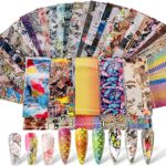 MWOOT 50 Feuilles Nail Autocollant Transfert Foil Nail Art Stickers, Fleurs Feuilles d'Ongles Rouleaux d'Autocollants Nail Décoration Accessoires Brillant DIY, Holographique Nail Transfer Foils Kit