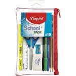 Maped - Trousse Transparente avec 10 pièces School Pack - La trousse Complète pour les Exams - 3 Stylos, 2 Crayons à Papier, 1 Surligneur, Ciseaux, Gomme, Taille-crayons, Règle 15 cm 899705