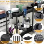 McNory Rangement sous Evier Cuisine à 2 Niveaux Lot de 2,Étagère avec 8 Patères et 4 pot suspendu,Organiseur de meuble de cuisine Organisateur tiroir