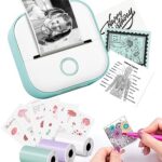Memoking Mini imprimante d'étiquettes t02 Petite imprimante Portable, imprimante d'autocollants d'apprentissage, Notes, Images, Photos, Journal, Bricolage, téléphone Compatible, Tablette, Vert