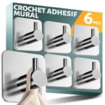 Menz SET 6 crochet adhesif mural - accroche serviette salle de bain inox sans perçage, accroche torchon cuisine - porte serviette salle de bain fort