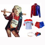 Metaparty Déguisement Quinn Outfit Enfant Femme Squad Costume de Méchant d'Halloween Fille avec Gants, Veste, T-shirt, Short Sur Le Thème Des Déguisements Cosplay pour Carnaval Halloween Cadeau