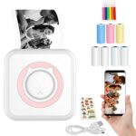 Mini Imprimante Photo Thermique de Poche Instantanée Portable, avec 7 Rouleaux Papier sans Fil Bluetooth Compatible avec iOS Android pour Image, Étiquette Impression sans Encre