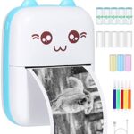 Mini imprimante portable Imprimante photo thermique sans Fil BT Imprimante de Poche Pocket avec 13 Rouleaux de Papier Thermique, Instantané Rechargeable imprimante Mobile pour Photo Étiquettes Memo