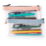 Molain Lot de 2 trousses à crayons transparentes en TPU avec fermeture éclair - Grande capacité - Pour filles et garçons - Fournitures scolaires et de bureau, Rose cerise + bleu brume, sac à crayons