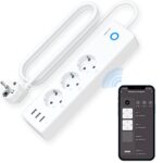 Multiprise Connectée WiFi, Intelligente 3 Prises 16A et 3 USB, Mesurer la Consommation électrique, Compatible avec Alexa et Google Home, Fonction de Minuterie, 1.5M, 2,4GHz
