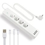 Multiprise Connectée Alexa Intelligente WiFi avec Protection Anti-Surcharge 4 Prises 4 Ports USB et Câble USB 3 en 1 Compatible avec Alexa Google Smart Life et Commande Vocale