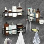 NCKIHRKK Etagere sans Percage, Lot de 4 Rangement Peu Encombrante, Support de Douche avec Porte Savon pour Salle de Bain Cuisine Chambre, Noir
