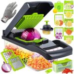 NELXIBI Coupe Legumes Multifonctions 16 en 1, Professionnelle Mandoline Cuisine, Coupe Legume Manuel à 8 Lames Remplaçables, Decoupe Legumes (Gris)