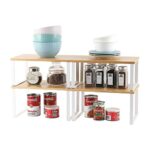 Nandae Lot de 4 étagères de Rangement en métal pour Placard de Cuisine, Bambou Etagère Vaisselle, Organisation Placard Cuisine,comptoirs, Garde-Manger, Aliments et ustensiles