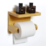 Naturel Porte Papier Toilette Bois, Derouleur Papier Toilette Murale Bois, Porte-Papier Hygiénique à Installation Rapide pour Coller ou Percer, pour dans Salle de Bains, Toilet（Naturelle）