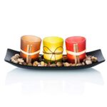 Nuptio Ensemble de 3 Bougeoirs Chauffe-Plat en Verre avec Pierres et Plateau pour Bougies Votives Flottantes Centres de Table pour Fête de Mariage Décorations de Salle À Manger Noël Halloween
