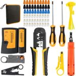 OKVNUO-TECH OKVNUO Kit outil Réseau, Professionnel Kit Réseau Informatique, Testeur de Câble Réseau RJ45 RJ11 Cat5e Cat6 Cat7 Outil de Sertissage/Pince à Sertir, 30pcs RJ45 Internet Coupleur (Noir)