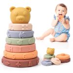 ONLYFUN Tour Souple Empilable Jouets Sensoriel Dentition pour Bébé pour Jeu D'empilement, Jouet Bebe 1 an, Jeux Educatif Montessori Jouets à Presser Cadeau pour Bebe Enfant 6 9 12 Mois 1 Ans