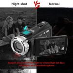 ORDRO V12 Caméscope Vidéo Full HD 1080P 30FPS Caméra Infrarouge à Vision Nocturne Écran LCD 3.0 Pouces Zoom 16X Caméscopes avec Carte SD 16GB Télécommande et 2 Piles