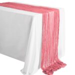 OSVINO Chemin de Table en Mousseline Ridé Rose 90x300 cm Bhoeme Froissé Décoration de Table Décoration de Mariage Decor Classique pour Salle à Manger Mariage Anniversaire Fête Noël Paty