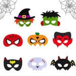 OUOQIMasques Halloween,8 Masque enfant Halloween,Masque de Fêtes Enfant,Masque Décoration Halloween,Masque Spiderman citrouille squelette,Masques Feutre Enfant de Fête d'halloween