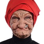 ObelunrpCouvre-visage en latex de vieille mamie pour Halloween avec foulard, casque en latex Cosplay Horrible Head Full Face, Creepy Costume Prop,Dress Up & Pretend Play